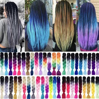 Cheveux synthétiques pour tresses jumbo de 24 pouces, cheveux jumbo ombrés, extensions de cheveux pour femmes, tresses de cheveux DIY, rose, violet, jaune, gris