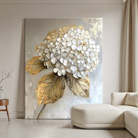 Peintures à l'huile sur toile abstraites dorées et blanches 3D texturées à fleurs, 100 % peintes à la main, personnalisées en usine, pour le salon