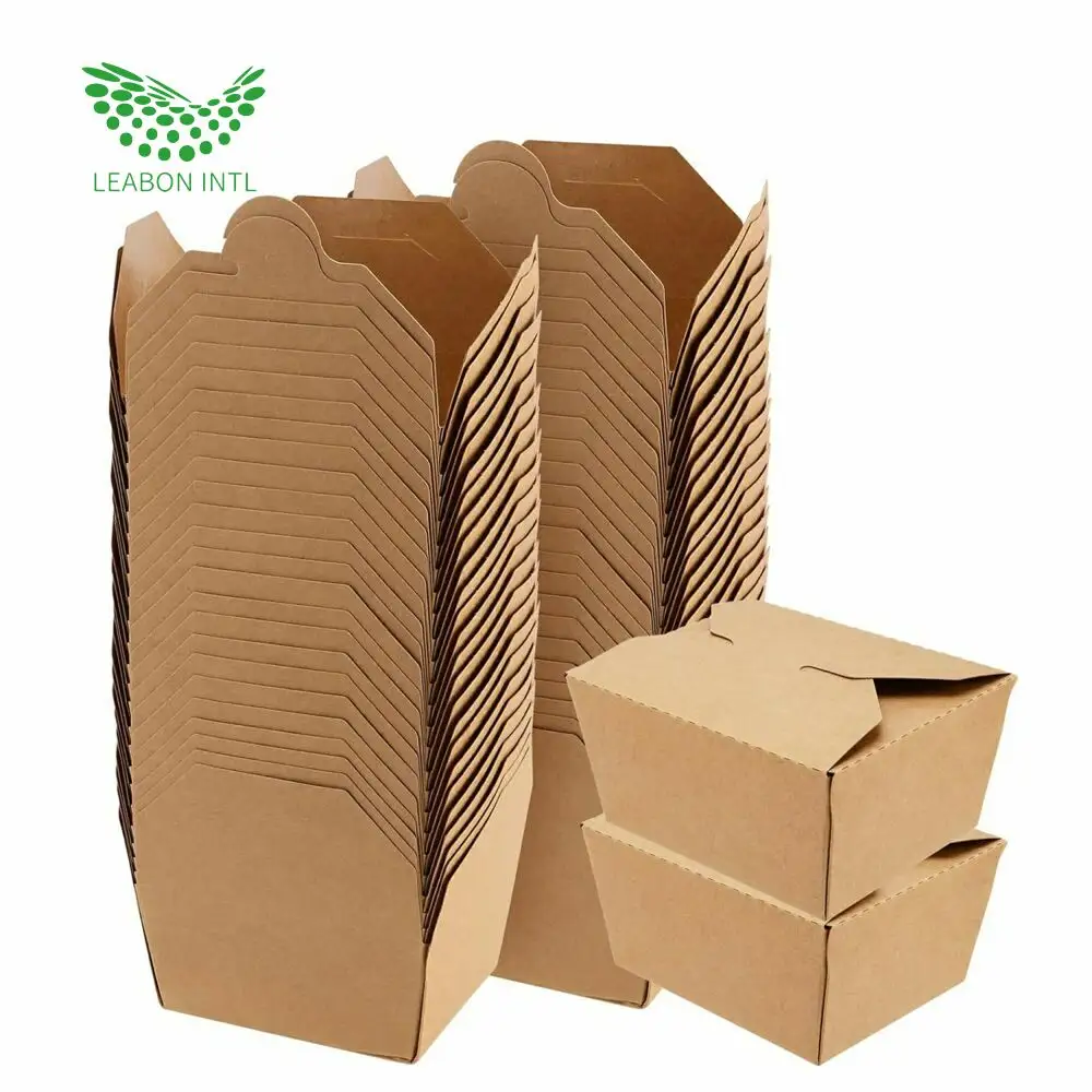 Fiambrera de papel desechable segura para microondas, fiambrera Bento de cartón, caja de cartón marrón