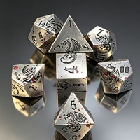 Ensemble de dés polyédriques en métal massif gravé de qualité supérieure, dragon, sept pièces, jeu de rôle pour soirée d'aventure sur table