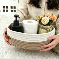 Boîte de rangement ovale en cuir avec poignée pour petits objets, jouets, cosmétiques, panier de rangement en corde de coton tissée
