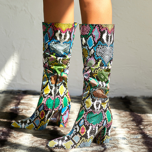 Animal Print Botines De Damas PU Leather Wrinkle Block Heel 2025 Women's <b>Boots</b> for Autumn and Winter - Product Image 3