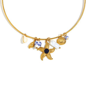 Collar Artesanal Retro <span class=keywords><strong>con</strong></span> Estrella de Mar 3D, Cuentas de Porcelana y Acero Inoxidable, Dijes de Concha, Temática Náutica, Chapado en Oro - Product Image 5