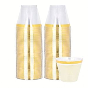 9 oz Disposable <b>Plastic</b> Party <b>Cups</b> Gold <b>Plastic</b> <b>Cups</b> Elegant Clear <b>Plastic</b> <b>Cups</b> Gold Rimmed Disposable Cocktail Wine Glasses - Product Image 3