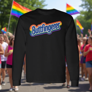 Buttfingerer Meme Long Sleeve Crew Neck <b>Silk</b> Screen Printed T-<b>Shirt</b> for Adult <b>Men</b> with LGBTQ Pride Design - Product Image 3