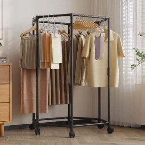 lothing Organizer Rack with Double Tier Stainless Steel Frame Movable Wheels Hooks & Shelves for Bedroom Laundry Balcony - Product Image 2