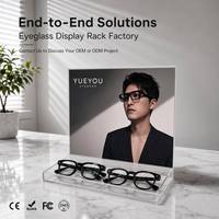 Présentoir à lunettes pliable en acrylique transparent de qualité supérieure, avec pochette personnalisée pour affiche, plateau à lunettes 2 positions, présentoir de comptoir pour montures optiques