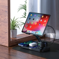 Nouveau chargeur magnétique 6-en-1 avec horloge numérique, charge rapide 15W, port Type-C, support tablette et support écouteurs