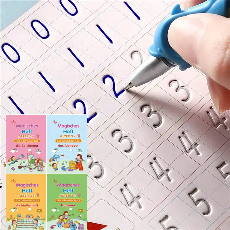 Harga Murah Pabrik Huruf Alfabet Bahasa Inggris Nomor Praktek Menulis Tenggelam Copybook Ajaib untuk Anak-anak dengan 4 Buku Pena dan Isi Ulang