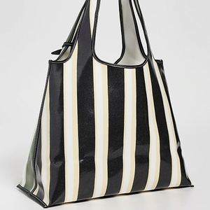 Coated Canvas Striped Summer Open Tote <b>Bag</b> Custom DIY Travel <b>Beach</b> Handbag Women Shopping Cotton Shoulder <b>Bags</b> <b>Large</b> Dual Stripe - Product Image 4