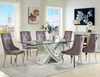 Table à manger rectangulaire de luxe avec miroir scintillant, 6 à 8 personnes, table de banquet en verre trempé pour la maison et le restaurant