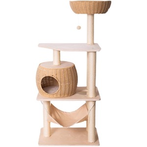 Minimalist <b>Cat</b> Tree With Woven Rattan Platforms And Hammock 4 Levels Sisal <b>Scratching</b> <b>Posts</b> Indoor <b>Cat</b> Furniture - Product Image 4
