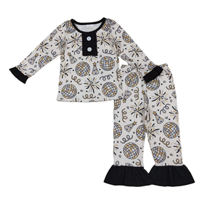 Haute qualité filles enfant en bas âge vêtements ensembles bonne année feu d'artifice à manches longues vert foncé pantalon filles pyjamas nouveauté Offre Spéciale - Product Image 1