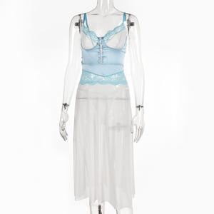 048A Transparent Lace Mesh Kleid Body Suit Durchsichtig Sexy Dessous 2-teiliges Set Robe Röcke Frauen Unterwäsche - Product Image 6