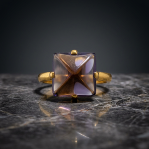 Bague géométrique en améthyste naturelle, sertie de griffes carrées en or 18 carats, bijou moderne unisexe, pierre de naissance de février, pour usage quotidien - Product Image 3