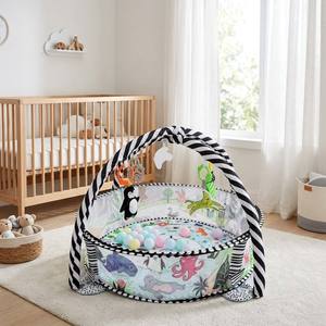 Centro de Actividades para Bebés Lavable con Rayas Verdes, 5 en 1, Tema de León de la Jungla, Tapete de Juego con Piscina de <span class=keywords><strong>Pelotas</strong></span> de Malla Transpirable y Tapete de Juguetes - Product Image 6