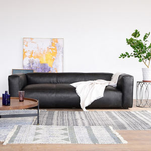 रेट्रो शैली उच्च अंत डिजाइन क्लासिक ग्रे विस्तृत सीट यूरोपीय चमड़े के सोफे - Product Image 3