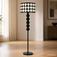 Lampe sur pied moderne noire à tambour perforé à pois pour salon, chambre, bureau, hôtel