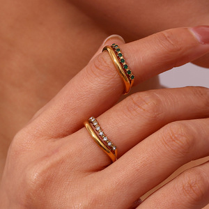 Stainless Steel 18K Gold Plated Curved Micro Inlaid Color Zircon <b>Ring</b> Light Luxury Stackable Niche Versatile <b>Thin</b> Women Band - Product Image 3