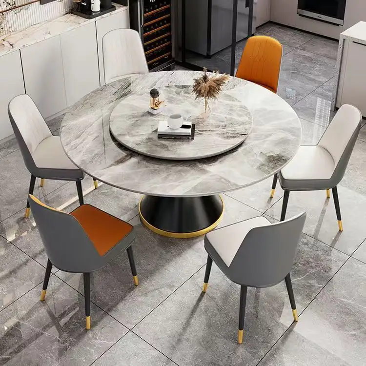 مجموعة طاولة طعام كرسي بسيط من لوحات ألواح مع مجموعة طاولة دائرية كبيرة مع طاولة دوارة مجموعة أثاث غرفة طعام منزلية