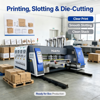 Waterinktprint-, sleuf-, stans- en stapelmachine voor het printen en produceren van golfkartonnen dozen