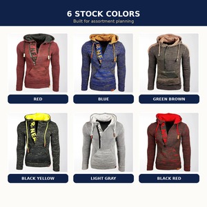Men's Knitted Hoodie Sweater <strong>Half</strong> Zip Marled Pullover Casual Winter Knitwear with Kangaroo Pocket OEM Private Label - Product Image 5
