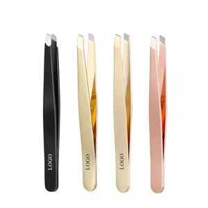 Ensemble d'extension de cils en or rose, 2 pièces, pince à épiler en acier inoxydable et ciseaux à lame tranchante, logo personnalisé, outil de beauté - Product Image 1