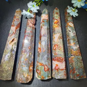 Red Moss Agate Towers Wholesale Healing Gemstone Long Point Wands Quartz For Decoration