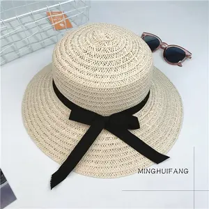 Fashion Summer Women Flat Top Straw Hats Sun Cap Female Travel Caps Breathable Panama Beach Hat Cap