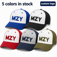 Casquette de baseball 5 panneaux en gros, broderie 3D en relief, logo bicolore, fermeture snapback