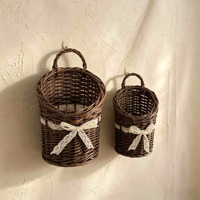 Panier mural rustique en osier fait main, panier de rangement suspendu en rotin pour la décoration de la maison et du jardin de style ferme