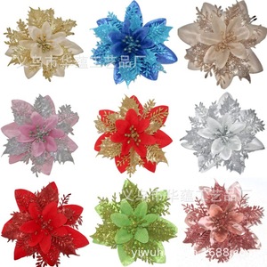 Adornos Navideños de Flores Artificiales, Decoraciones para Árboles de Navidad en Dorado, Plateado y Rojo, Tela No Tejida - Product Image 2