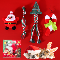 4 Paket Set Mainan Anjing Natal, Mainan Anjing Plush Berbunyi, Mainan Kunyah Anjing dari Tali Kapas