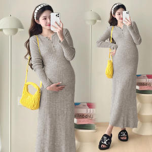 Vêtements de maternité pour femmes enceintes Sous-vêtements d'<span class=keywords><strong>allaitement</strong></span> Robe d'<span class=keywords><strong>allaitement</strong></span> Robe longue à manches longues en tricot de <span class=keywords><strong>grossesse</strong></span> - Product Image 1