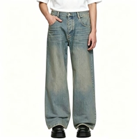 Jeans en denim vintage délavé coupe droite pour homme, qualité supérieure, vente en gros, printemps-automne