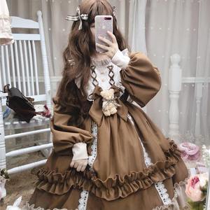 Vestido gótico francés <span class=keywords><strong>Lolita</strong></span> para mujer, vestido azul de encaje de oso con lazo Kawaii, vestidos de princesa de manga larga, disfraz de Halloween, regalo para niñas - Product Image 4
