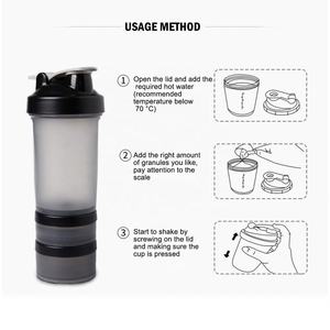 500ml 3 Camadas Gym <span class=keywords><strong>Protein</strong></span> <span class=keywords><strong>Shaker</strong></span> Garrafa com Comprimido Organizador e Caixa De Armazenamento Logotipo Personalizado 16oz Water Bottles White Box Plastic - Product Image 3