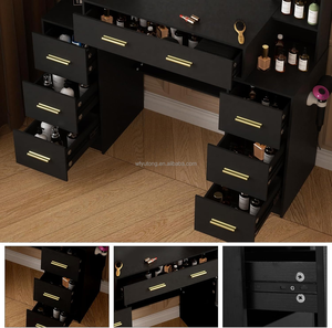 Grande <span class=keywords><strong>coiffeuse</strong></span> noire à 8 tiroirs avec lumières <span class=keywords><strong>LED</strong></span>, luminosité réglable et 3 températures de couleur, <span class=keywords><strong>miroir</strong></span> en bois pour chambre à coucher - Product Image 3