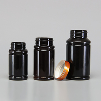 Flacon vide en plastique noir pour pilules et capsules de vitamines, 100 ml, 120 ml, 200 ml, avec couvercle métallique doré/argenté ou couvercle en plastique noir/orange