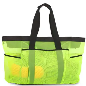 Kunden spezifische extra große Strand tasche Mesh-Einkaufstasche mit Reiß verschluss und Taschen Ideal für Familien einkäufe