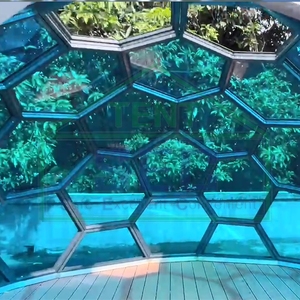 Marco de aleación de aluminio Hexagonal resistente a la nieve, cúpula de cristal redonda de diseño de alta gama para exteriores, Camping, Hotel, complejo turístico, con Base de <span class=keywords><strong>madera</strong></span> - Product Image 1