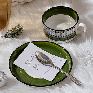 Retro Green Ceramic Coffee <b>Cup</b> <b>Saucer</b> Set Large Capacity Creative Nordic Style Modern Porcelain Tea Afternoon Mug Flower <b>Cup</b> - Product Image 4