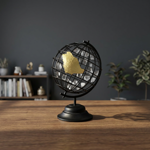 Handmade Eco-Friendly Durable Art Deco <b>Rotating</b> Wire <b>Desk</b> Globe Saudi Arabia Map Black Powder Coated Iron Brushed Graduation - Product Image 3