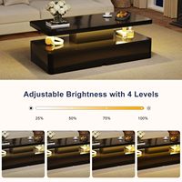 Table basse en bois SENYU de style moderne du milieu du siècle avec étagère de rangement, lumière LED bleue, meuble portable pour salon