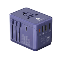 Adaptateur de voyage universel 65W PD GaN à charge rapide pour téléphone portable, compatible UK US EU AU, tout-en-un, double USB