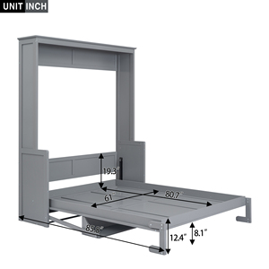 <span class=keywords><strong>Lit</strong></span> Murphy <span class=keywords><strong>mural</strong></span> gris taille Queen avec étagère latérale, meuble de chambre multifonctionnel - Product Image 2
