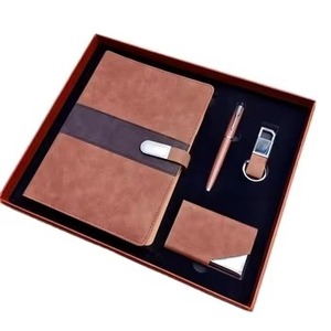 Ensemble cadeau personnalisé pour entreprise, carnet en PU à couverture rigide, porte-clés, stylo, porte-cartes, 100 feuilles, fournitures de bureau, boîte cadeau en métal - Product Image 3