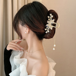 Pinza de Pelo Grande con Borla de Mariposa y Flor Elegante, Clip de Pelo Tipo Tiburón para Mujer, Accesorios para el Cabello para Bodas de Verano, para Cabello Grueso - Product Image 2