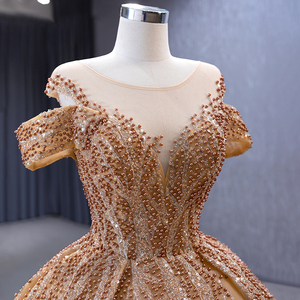 Jancember 231055 Vintage Golden Off Shoulder Fruncido Perlas Vestidos de fiesta de noche - Product Image 2