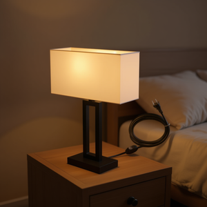 Lampe de table 36 cm, abat-jour rectangulaire, base en métal blanc, design moderne, pour utilisation sur table de chevet, E27 LED AC 110V - Product Image 2